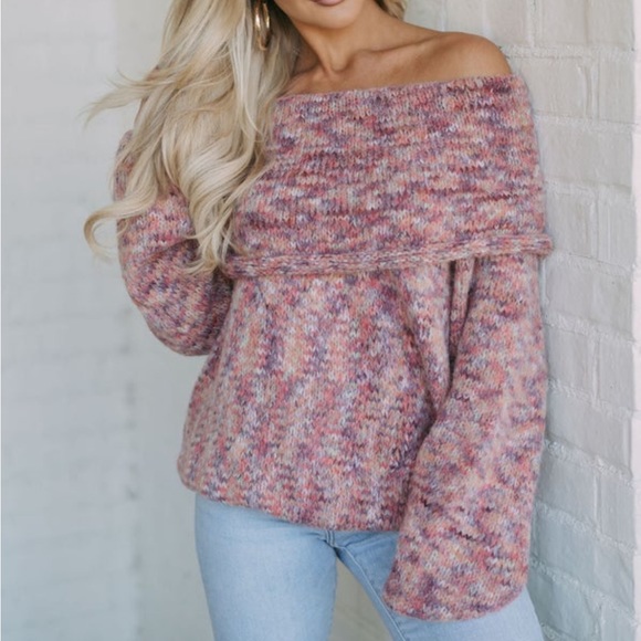 Yarn Knit Multi Colored Off The Shoulder Sweater NWT - Picture 1 of 9